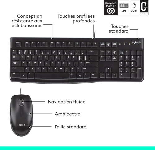 COMBO CLAVIER SOURIS LOGITECH MK120 AVEC FIL
