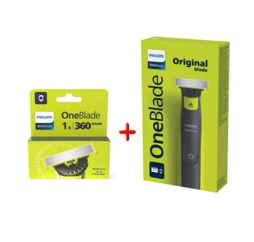 Philips Pack Rasoir Tondeuse Électrique OneBlade 5 en 1 + 1 Recharge 360, Produit d'Origine