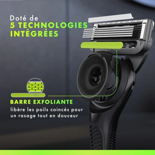 Gillette Labs Rasoir Pour Homme, 5 Lames, UEFA Champions League Spécial  , Avec Barre Exfoliante & Support Mural Magnétique, Produit d'Origine