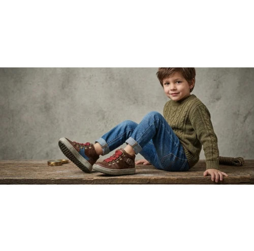 Vertbaudet Basket Montante Enfant, Cuir Nubuck, Escapade, Marron, Produit d'Origine