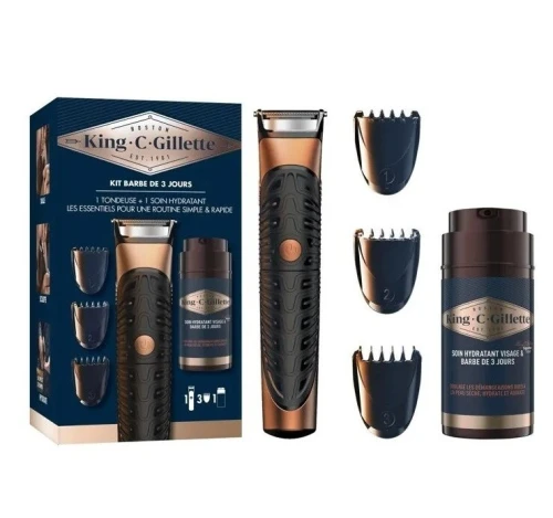 Coffret Barbe Kit King . C . Gillette  Tondeuse à Barbe  3 sabots & Soin Hydratant, Produit d'Origine