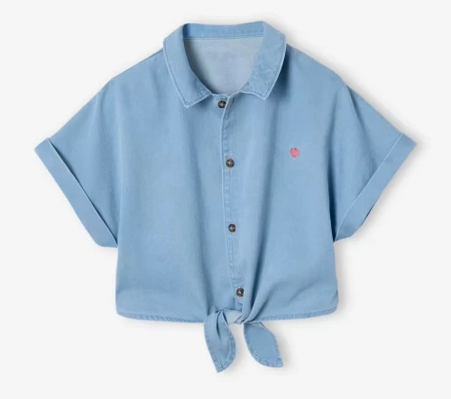 Vertbaudet Ensemble Fille Jean Léger, Blouse à Nouette & Jupe, Bleu Clair, Produit Original