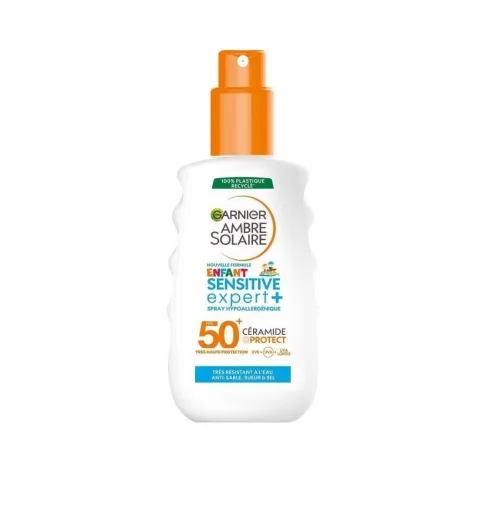 Protection Solaire Garnier  Ecran Totale, Ambre Solaire Enfant - Sensitive Expert  - Céramide Protect  FPS 50+, 150 ml, Produit d'Origine