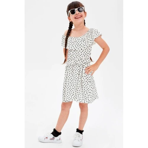 Defacto Robe Fille imprimée manches courtes - Blanche à Pois