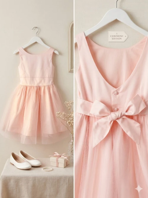 Vertbaudet Robe de cérémonie fille en satin et tulle, Rose Poudré, Produit Original