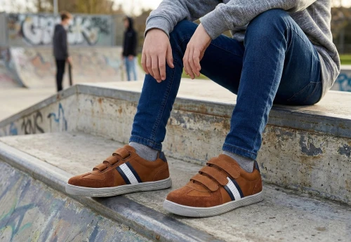 Vertbaudet Baskets Cuir Garçon, Tennis Sneakers Scratchées,  Marron, Produit Original