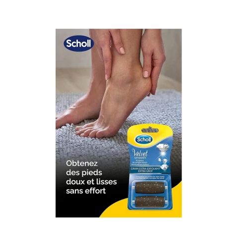 Pack de 02 Rouleaux De Rechange Scholl, Velvet Smooth, Grain Extra Exfoliant Aux Cristaux De Diamant, Produit d'Origine