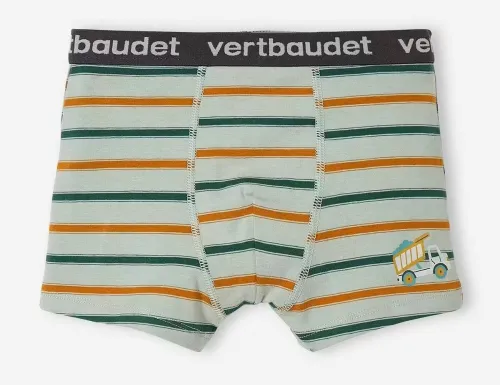 Vertbaudet Pack de 3 Boxers Garçon Stretch, Tractopelle, Bleu, Produit Original