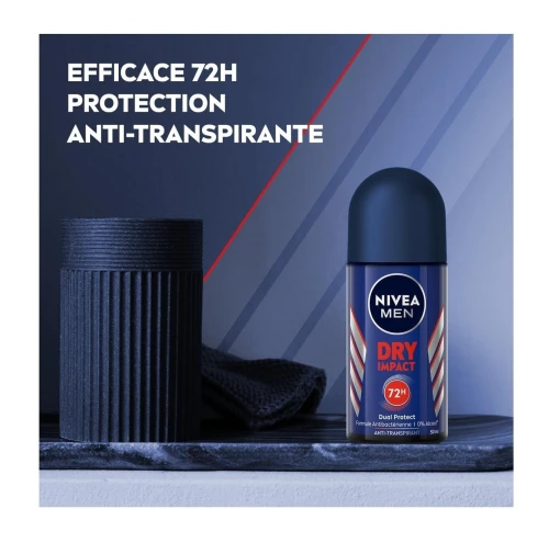 Nivea Men Déodorant Roll On Pour Homme, Protection 72h, Anti Transpirant Dry Impact, 50 ml, Produit d'Origine