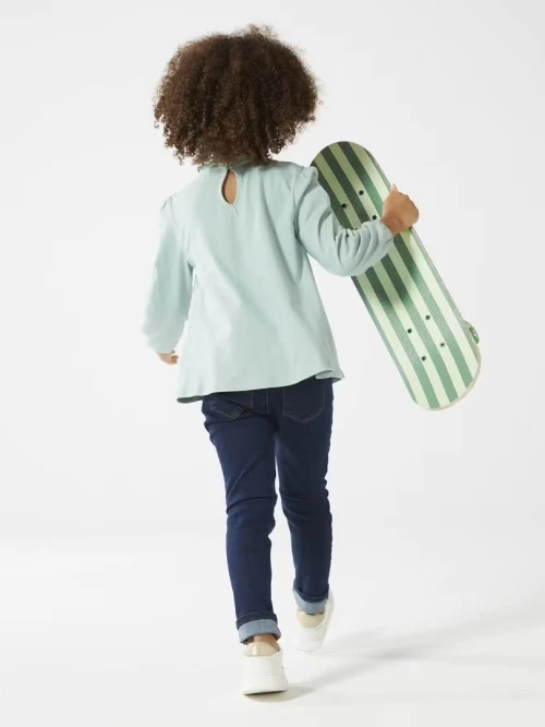 Vertbaudet Blouse T Shirt Fille, Détails en Macramé, Manches Longues, Vert Clair, Produit d'Origine