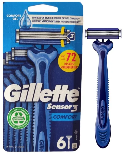 Pack de 06 Rasoirs Jetables Homme Gillette Sensor 3 Comfort  Avec Bande Lubrifiante Produit Original