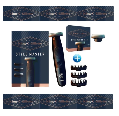 Pack 01 Tondeuse à Barbe Sans Fil 3 Sabot, Gillette King Styler Master + 01 Lame de Rechange, Produit d'Origine