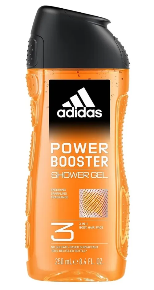 Adidas Gel Douche 3 en 1, Corps, Cheveux & Visage, Power Booster, Produit Original, 250 ml