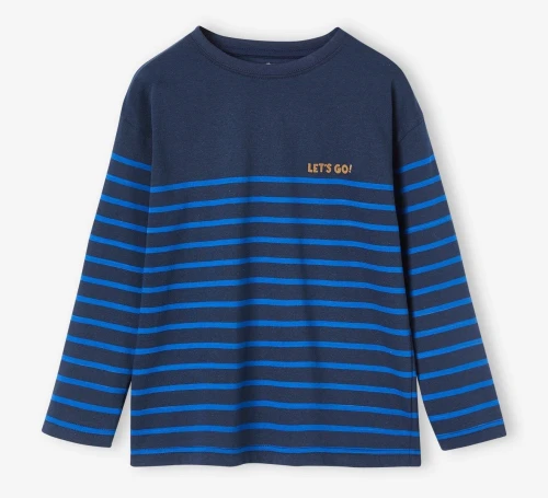 Vertbaudet Haut Garçon, Détail Flocage Velours, Bleu Nuit, Produit Original