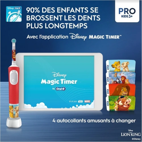 Oral B Brosse à Dents Électrique, Pro Kids Le Roi Lion, Avec 04 Autocollants, Produit d'Origine