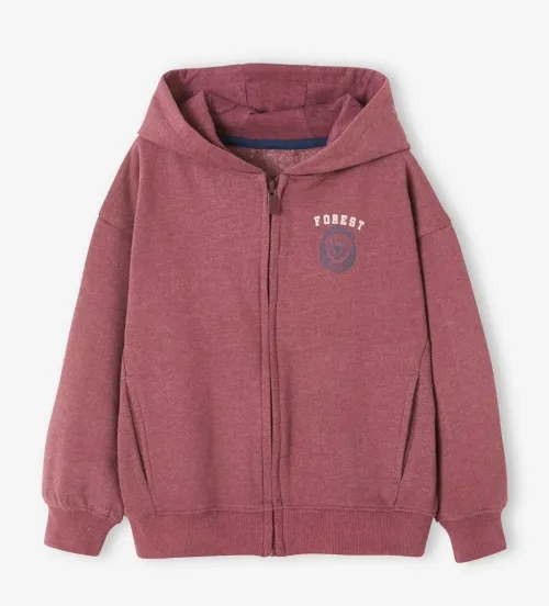 Vertbaudet Sweat Zippe à Capuche Garçon animation poitrine, Produit Original, Bordeaux Chiné