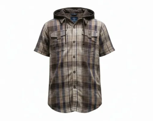 Monoprix Chemise Garçon Avec Capuche, Effet 2 en 1, Marron à Carreaux, Produit Original