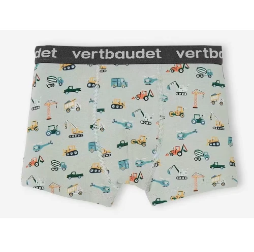 Vertbaudet Pack de 3 Boxers Garçon Stretch, Tractopelle, Bleu, Produit Original