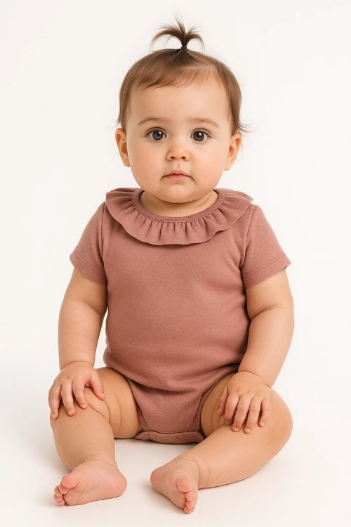 Vertbaudet Pack de 2 Bodies Bébé, Manches Courtes, Col Fantaisie, Rose et Marron, Produit Original