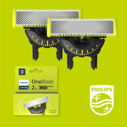 Philips Pack De 02 Lames De Recharges 360, Pour Rasoir Électrique OneBlade, Avec Peigne Reglable 5 en 1, Produit Original