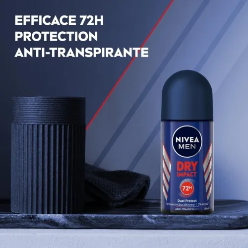 Nivea Men Déodorant Roll On Pour Homme, Protection 72h, Anti Transpirant Dry Impact, 50 ml, Produit d'Origine