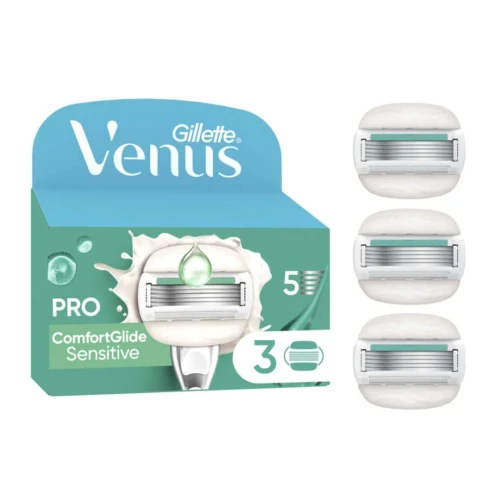 01 Pack 3 Recharges Gillette Pour Rasoir Femme, VENUS 5 Lames , Au Choix Deluxe Smooth / Smooth Sensitive / Comfortglide Sensitive ou Comfortglide Sugarberry, Produit d'Origine
