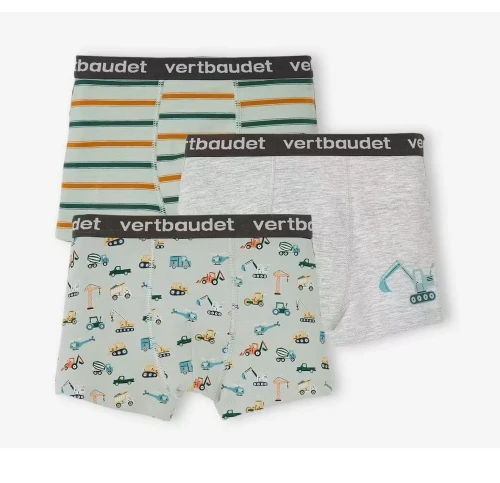Vertbaudet Pack de 3 Boxers Garçon Stretch, Tractopelle, Bleu, Produit Original