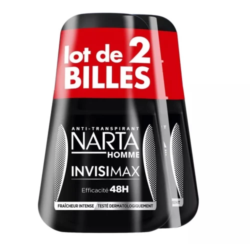 Narta Pack de 02 Déodorant Homme Roll On, InvisiMax efficacité 48 h, Fraîcheur Intense, 50 ml, Produit d'Origine