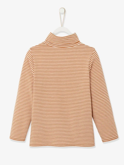 Vertbaudet, Haut Col Roulé Fille Motifs à Paillettes, Camel Rayé, Produit Original