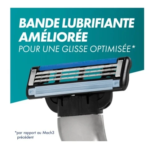 Rasoir Homme Gillette Mach3, Manche En Acier Inoxydable + 3 Recharges, Produit d'Origine