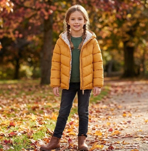 Vertbaudet Doudoune Fille avec Capuche, Déperlante, Moutarde, produit Original