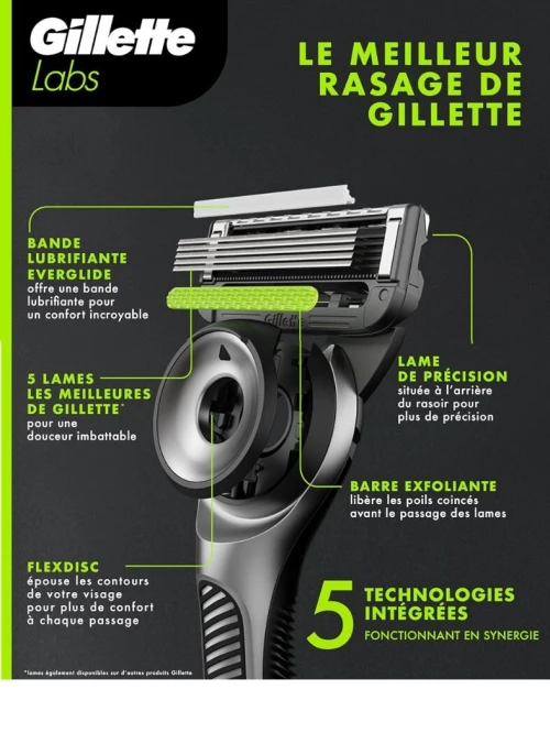 Gillette Labs Rasoir Pour Homme, 5 Lames, Gold Edition , Avec Barre Exfoliante & Support Mural Magnétique, Produit d'Origine