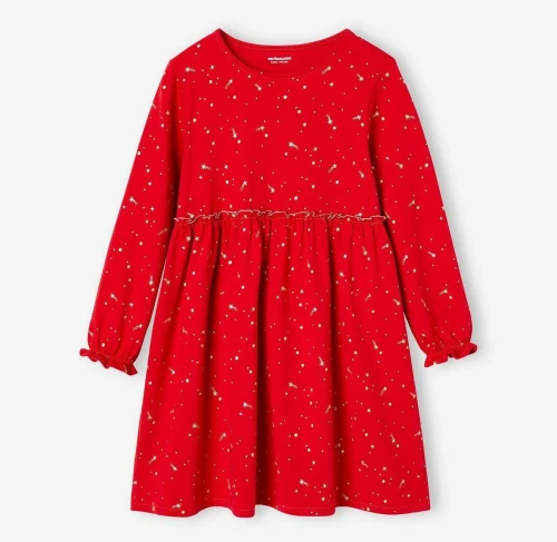 Vertbaudet Robe de Fête Fille Motifs Étoiles Irisés  Rouge