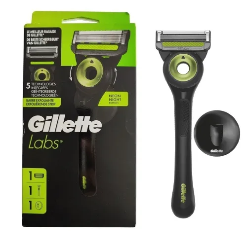 Gillette Labs Rasoir Pour Homme, 5 Lames,  Edition Neon Night - Avec Barre Exfoliante, Produit d'Origine