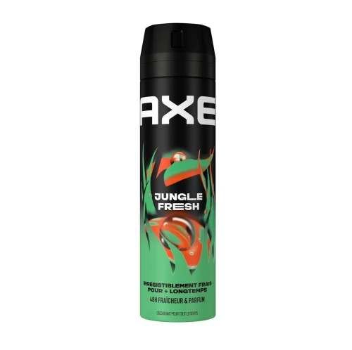 Déodorant Axe Homme Spray, Jungle Fresh, 48h Non-Stop Frais, Parfum Feuilles de Palmier et Ambre, 200ml, Produit d'Origine