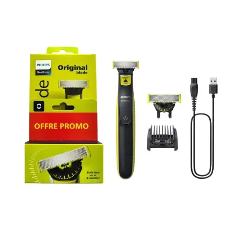 Philips Pack Rasoir Tondeuse Électrique OneBlade 5 en 1 + 1 Recharge 360, Produit d'Origine