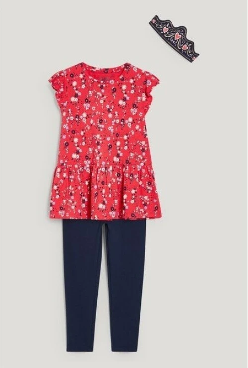 C&A Ensemble Fille 03 pièces Robe , Leggings et Bandeau, Rouge, Produit Original