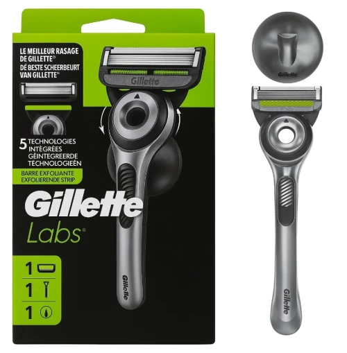 Gillette Labs Rasoir Pour Homme, 5 Lames, New Technologie Edition - Avec Barre Exfoliante & Support Mural Magnétique, Produit d'Origine