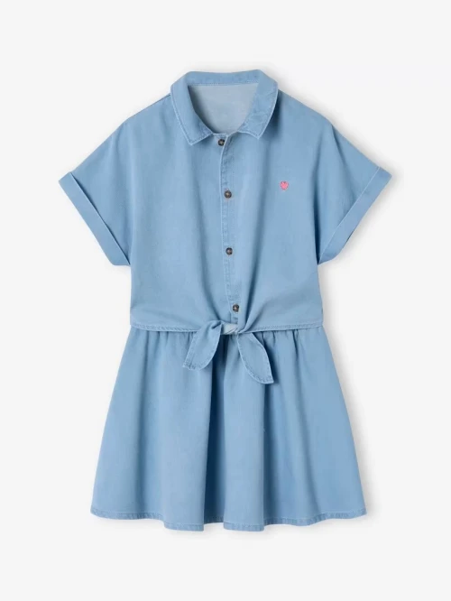Vertbaudet Ensemble Fille Jean Léger, Blouse à Nouette & Jupe, Bleu Clair, Produit Original