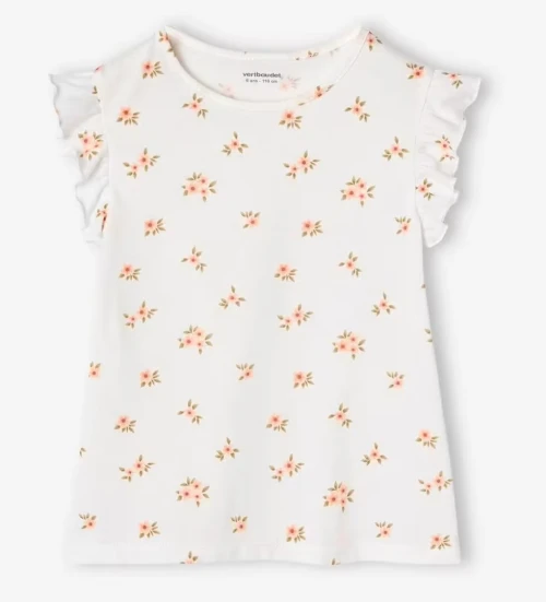 Vertbaudet Ensemble Fille, Tee Shirt à Volants et Jupe à Bretelles, En Gaze de Coton, Vieux Rose, Produit Original