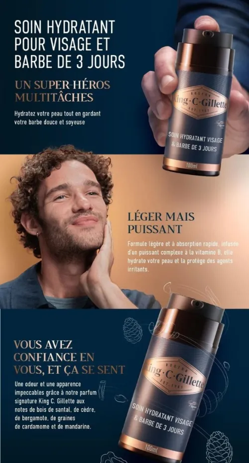 Soin Hydratant Soin Hydratant King. C. Gillette, Visage et Barbe Courte, Produit Original, 100 ml , Visage et Barbe Courte, Produit Original, 100 ml