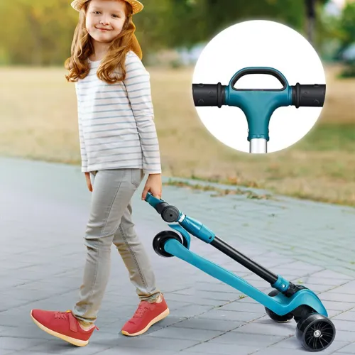 Trottinette Enfant à 3 Roues Lumineuses, Pliable à Hauteur Réglable pour Enfants