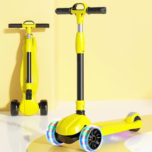Trottinette Enfant à 3 Roues Lumineuses, Pliable à Hauteur Réglable pour Enfants