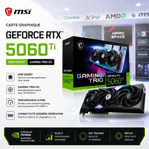 CARTE GRAPHIQUE MSI GeForce RTX 5060 Ti 8GB GAMING TRIO OC
