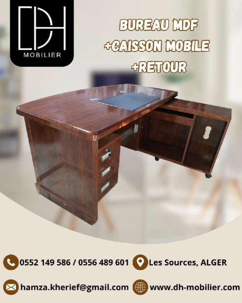 Bureau mdf avec retour +caisson