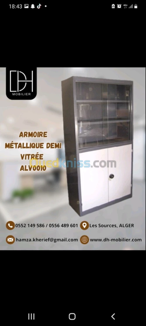 Armoire métallique demi vitré