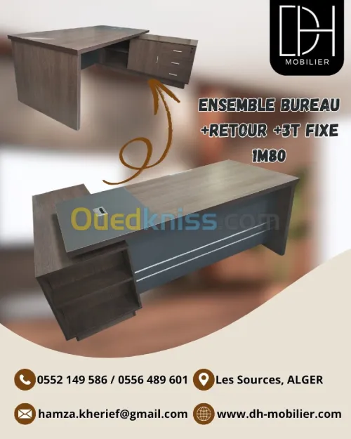 Ensemble bureau+ retour+3t FIxe 1m 80 prix 42 700