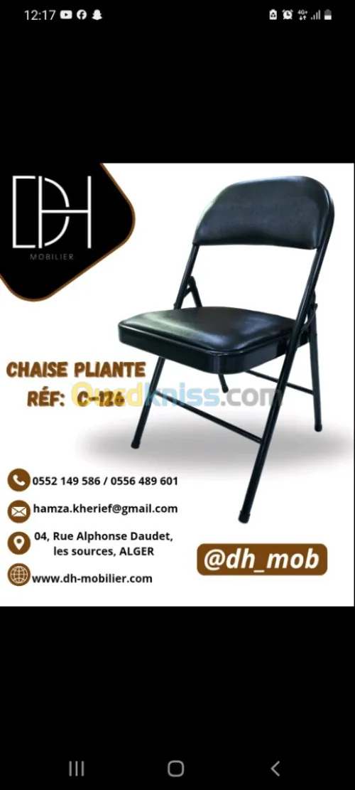 chaise pliante en simili cuir en chromée