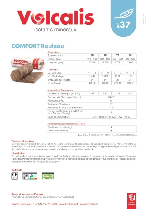 VOLCALIS Comfort Isolation thermique et acoustique 