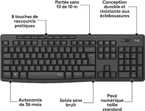 LOGITECH MK295 SILENT - ENSEMBLE SOURIS ET CLAVIER SANS FIL - SILENTTOUCH - USB - PILE AA - BLACK